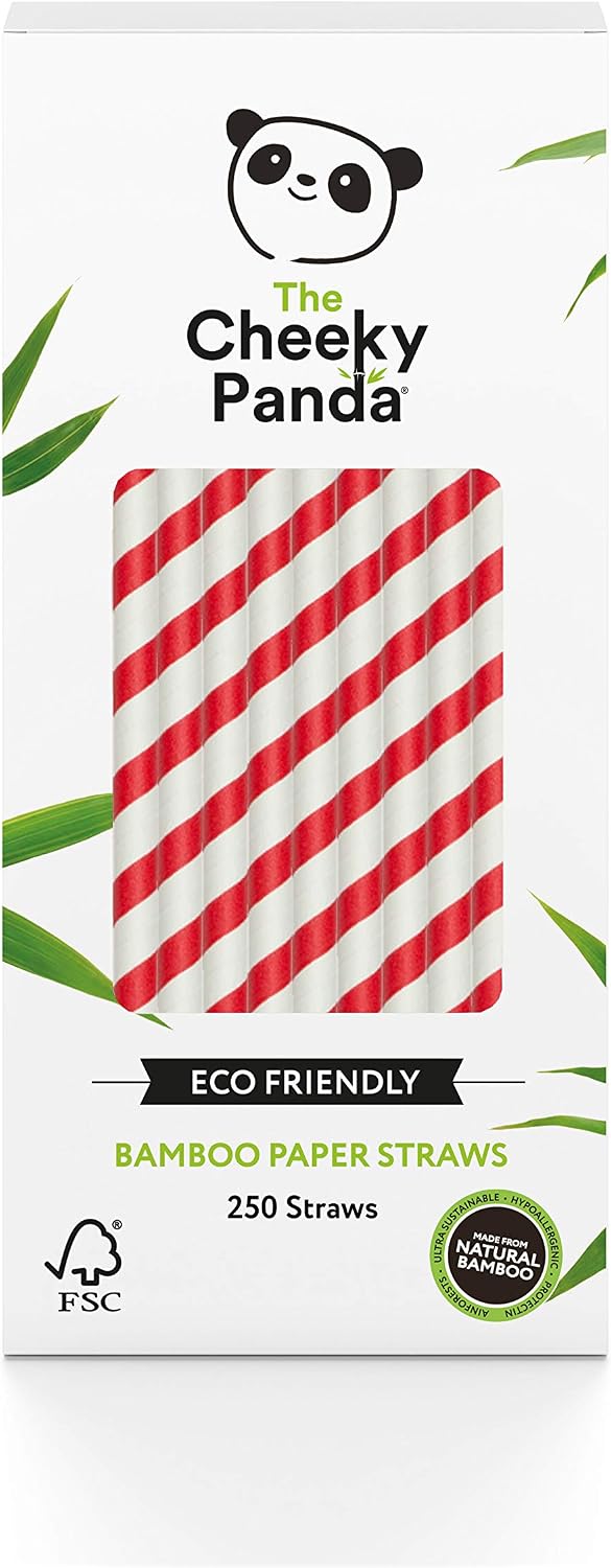 The Cheeky Panda Bamboo Paper Straws, Red Stripes, 250 Count (Pack of 1)