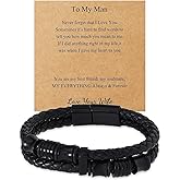 Son Bracelet Gifts from Mom Double-Row Black Braided Leather Bracelets for Son Brother Mens Husband to My Son Bracelets Gifts for Christmas New Year Gifts 7.5 Inches