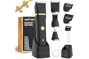 Areyzin Body Hair Trimmer & Groomer, 3 in 1 Pubic Hair Trimmer, USB Recharge, Replaceable Blade, IPX7, Men's Black Grooming Kit