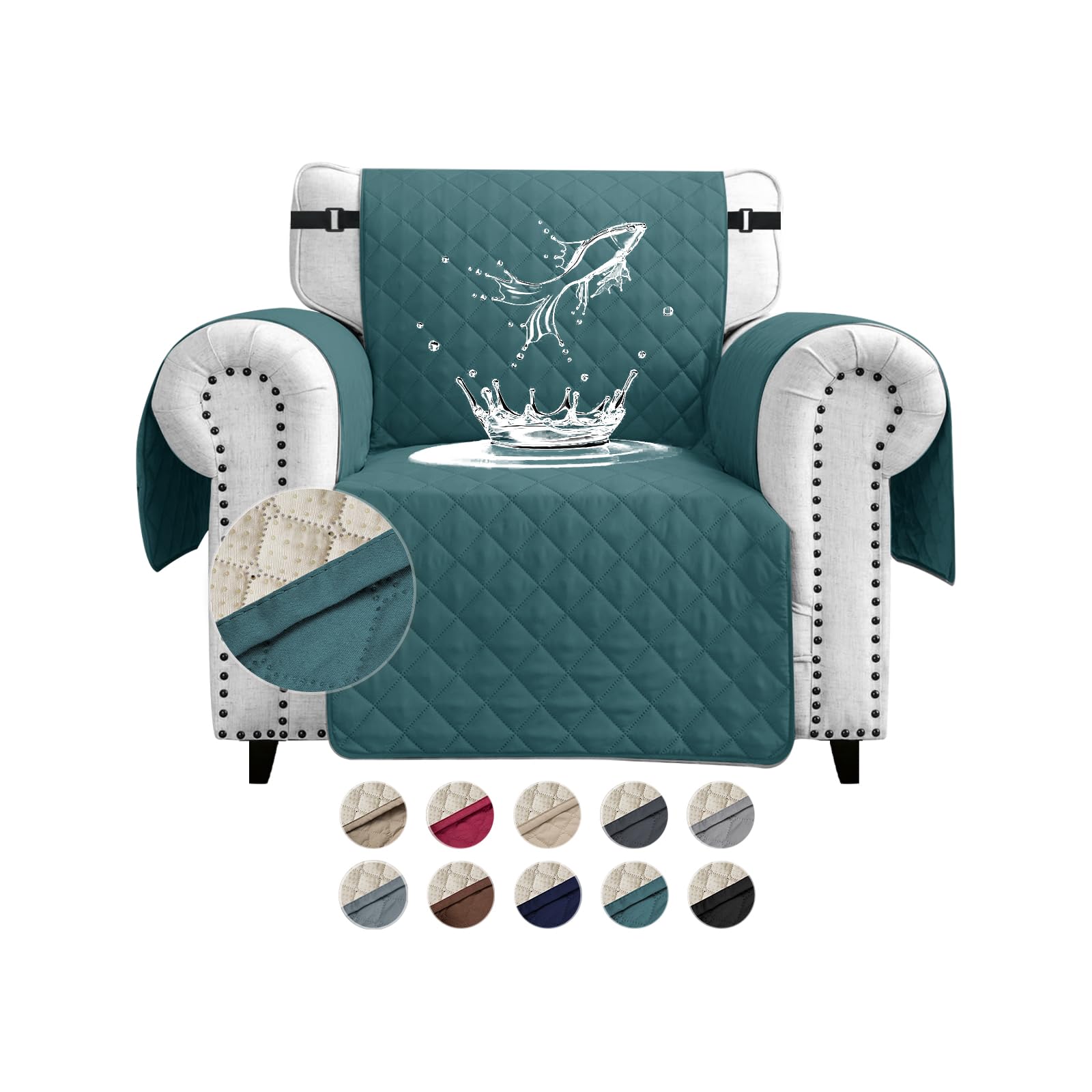 FIGOOO Sofa Covers Water Resistant Sofa Slipcovers 1 Seater Waterproof Anti-Slip Anti-Scratch Sofa Cover with Non Slip Elastic Straps for Dogs Cats Pets,Green