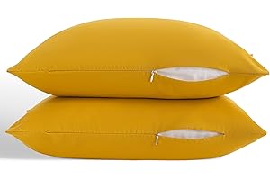 ORGANICTUNE Zippered Toddler Pillowcases Set of 2, 100% Brushed Microfiber 13x18 Pillowcases, Super Soft and Cozy Travel Kids Nursery Pillow Cases, 13x18 Inches, Ginger Yellow