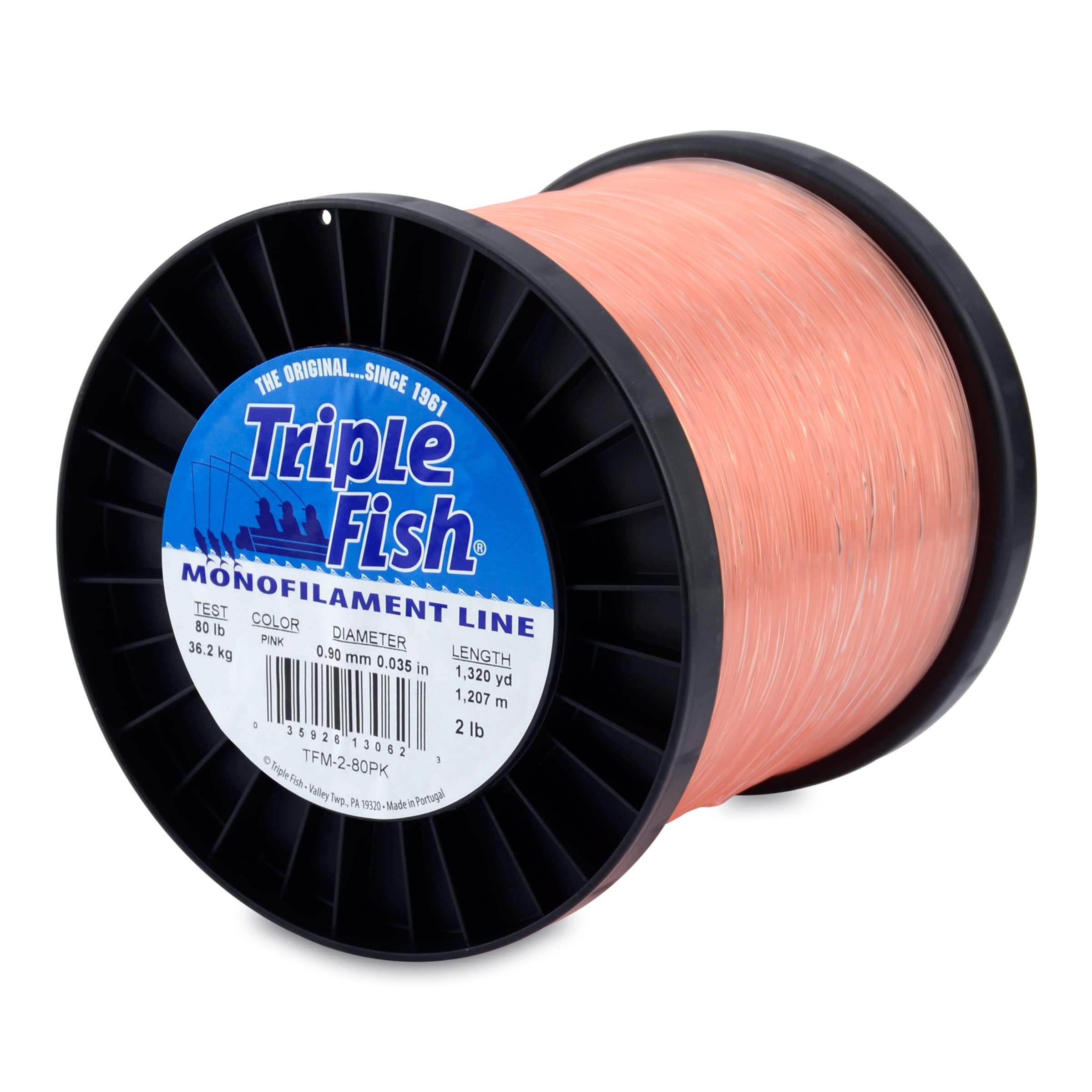 Triple Fish Monofilament Line, 80 lb / 36.2 kg Test, .035 in / 0.90 mm Dia, Pink, 2 lb / 0.91 kg Spool, 1320 yd / 1207 m