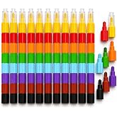 Huji Stacking Buildable 8 Colors Crayons Set, Connect Stack and Build Sideways and Up, Favorite Toys Kids Children Party Favors School Supplies Safe Non-Toxic, Easy to Hold (12)