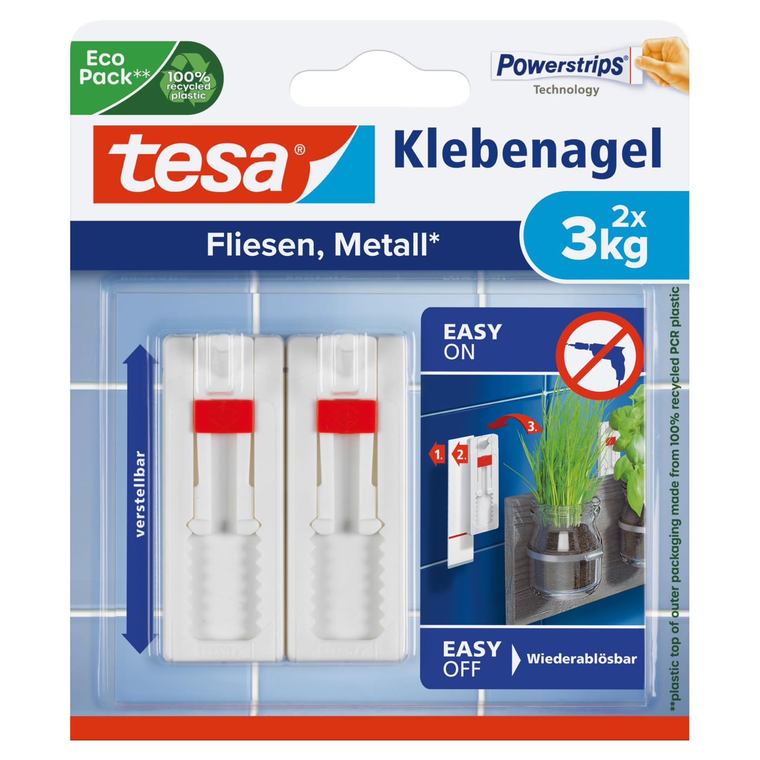 tesa Adjustable Adhesive Nail for Tiles & Metal 3kg