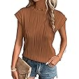 EVALESS Womens Short Sleeve Textured Tops Crewneck Knit Solid Loose Casual Basic T Shirts Tee Blouses
