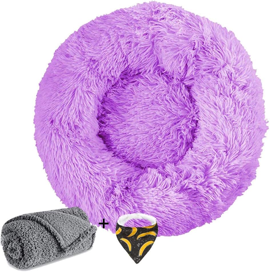 Ailotrd Dog Beds Extra Soft Washable Comfortable Pet Bed Sofa,Waterproof Round Plush Donut Cats Nest Bed Cushions (50cm in Diameter, Purple)