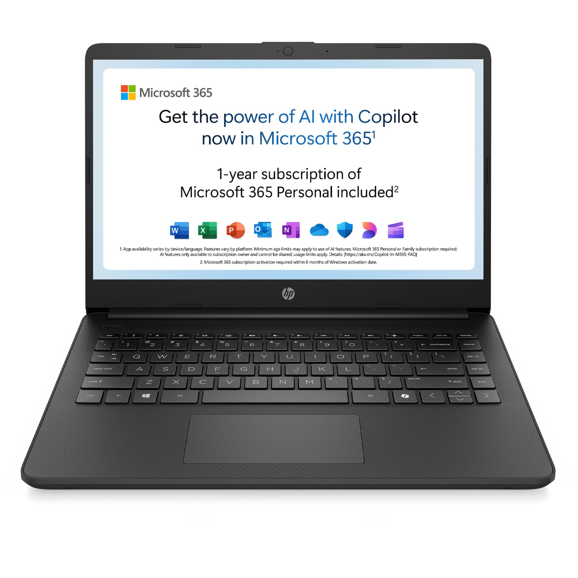 HP 14” Laptop | Intel Celeron N4500 Processor | 4 GB RAM | 64GB eMMC | Intel UHD Graphics | HD Display | 12 hrs battery | Microsoft 365 Personal 12 month included | Windows 11 | Black | 14s-dq3001sa