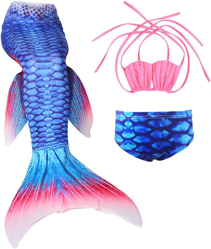Wiwsi Hot Kids Girl Mermaid Tail Bikini 3PCS Set Swimwear Swimming Fancy Costume