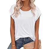 CHICGAL Cap Sleeve Tops for Women Casual Short Sleeve Shirts Summer Basic Tees Trendy Going Out Outfits