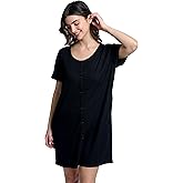 Mad Dog Women's Night Shirts - Soft Waffle Knit Womens Sleep Shirts, Short Sleeves Button-Up Pajamas Nightgowns Sleep Dress