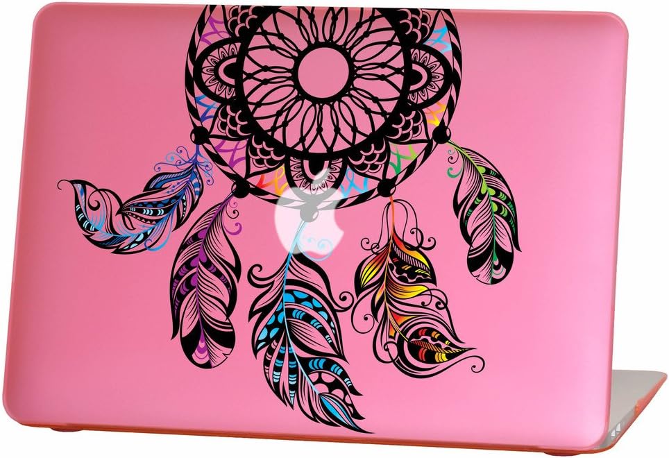 Rubberized Hard Case for 13 inch Macbook Air model number A1369 and A1466, American Indians dream catcher design with the pink bottom case, Come with Keyboard Cover
