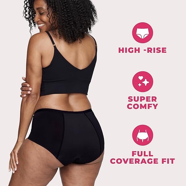PROOF. BY ALWAYS HIGH RISE BRIEF, OVERNIGHT ABSORBENCY PERIOD UNDERWEAR FOR WOMEN – HOLDS UP TO 9 REGULAR TAMPONS – WASHABLE LEAKPROOF PERIOD PANTIES – XL, BLACK, X-LARGE