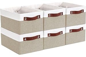 DECOMOMO Small Storage Baskets for Shelves, Baskets Storage Organization, Storage Bins for Shelves (Beige & White, 6 Pack)