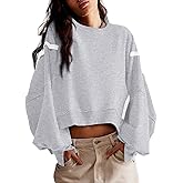 Zwurew Womens Casual Sweatshirt Long Sleeve Tops Crewneck Loose Fit Tee Pullover Crop Tshirt Side Slit Fall Fashion 2024