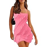 oten Women's Sexy Halter Backless Spaghetti Strap Sheath Bodycon Ruffle Cocktail Club Party Mini Dresses
