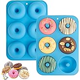 Aichoof Silicone Donut Mold for 6 Doughnuts, Set of 2. Food Grade LFGB Silicone Bagels Baking Pan, Non-Stick, Dishwasher Safe