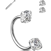 OUFER Horseshoe Nose Rings Studs, 316L Surgical Steel Double Shiny Clear CZ Nose Rings For Women, 20G 7MM Internally Threaded Cartilage Earrings, Lip Eyebrow Helix Ear Piercing Jewelry