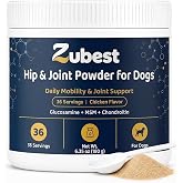 Zubest Hip &amp; Joint Supplement for Dogs, Glucosamine Chondroitin MSM Powder | Dog hip and joint powder for mobility support; glucosamine HCl, MSM, chondroitin, 5 g serving, mixes with meals, 36 servings.