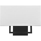 Globe Electric 2-Light Wall Sconce, Matte Black, White Linen Shade, Rectangular Cutout Body, Dimmable, 65000081