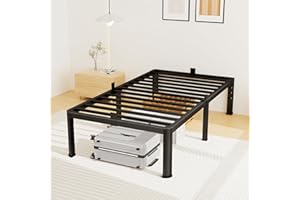 SUPERAY 14 Inch Twin Bed Frame, Metal Platform Bed Frame with Round Corner Legs, 3500 lbs Heavy Duty Steel Slats Support, No Box Spring Needed, Noise Free, Easy Assembly, Black