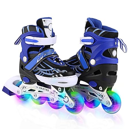Kinder Erwachsene Inline Skates & Kinder Schlittschuh Roller Blades Mit Leucht PU Räder| Größe Verstellbar 31-42