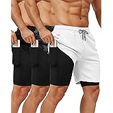 Sureio 3 Pcs Men's 2 in 1 Gym Workout Running Shorts 7 Inch Quick Dry Lightweight Athletic Short with Liner Pocket Towel Loop
