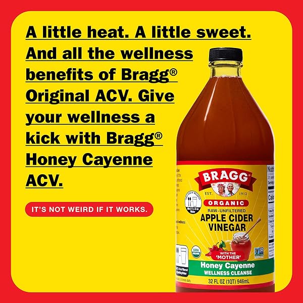 BRAGG ORGANIC APPLE CIDER VINEGAR HONEY CAYENNE WELLNESS CLEANSE WITH THE MOTHER – 32 FL OZ – RAW AND UNFILTERED