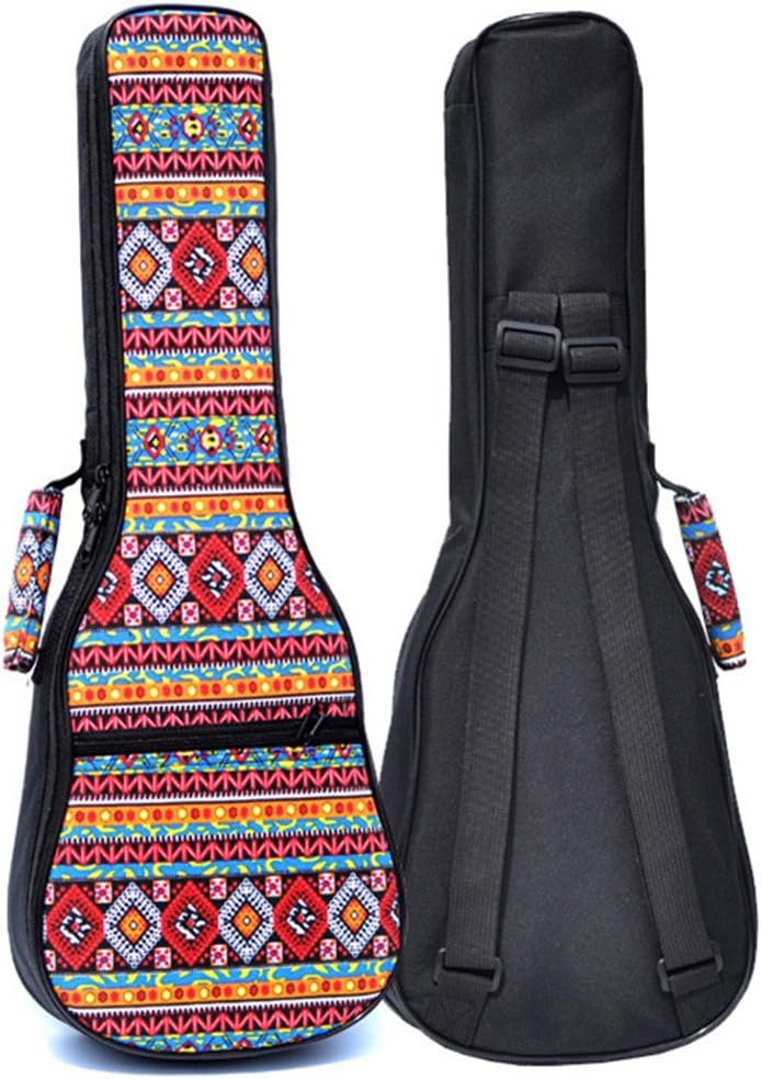 Ukuee Geometric Patterned Canvas Hawaiian Ukulele Bag Ukulele Case with 10MM Sponge Padding(Red2,Concert)
