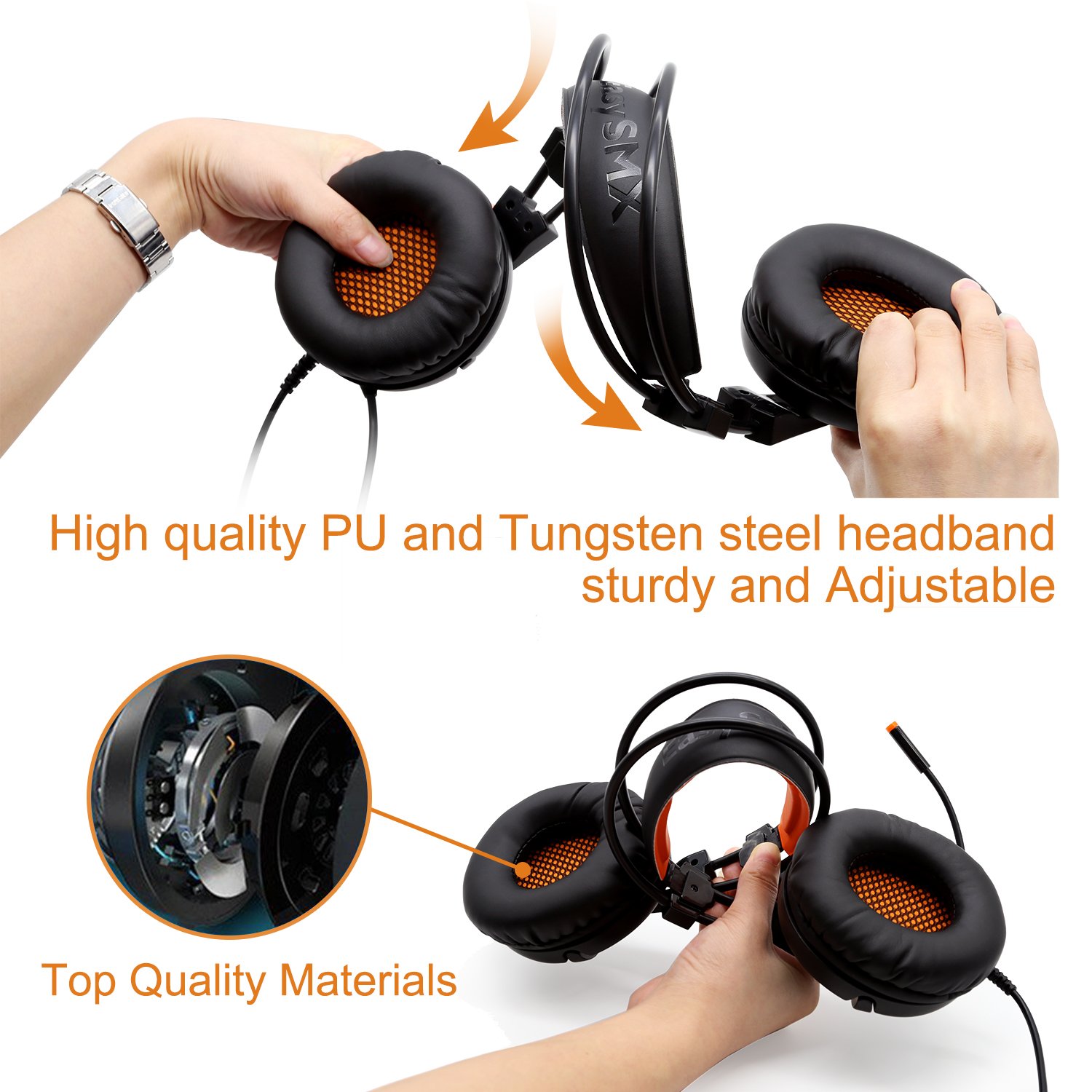 PC Gaming Headset, EasySMX Over-ear Wired Stereo Lightweight Gaming Headset 3.5mm Jack LED Indicator Adjustable Mic and In-line Controller One-key Mute for PC Tablet MP3 MP4 SONY and iPhone 6/7 etc.