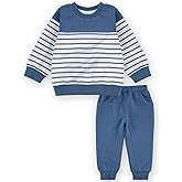 JiuBreeze Toddler Boys Fall Outfit Baby Winter Clothes Long Sleeve Crewneck Sweatshirt Pants Set Stripe Sweats 18M-5T