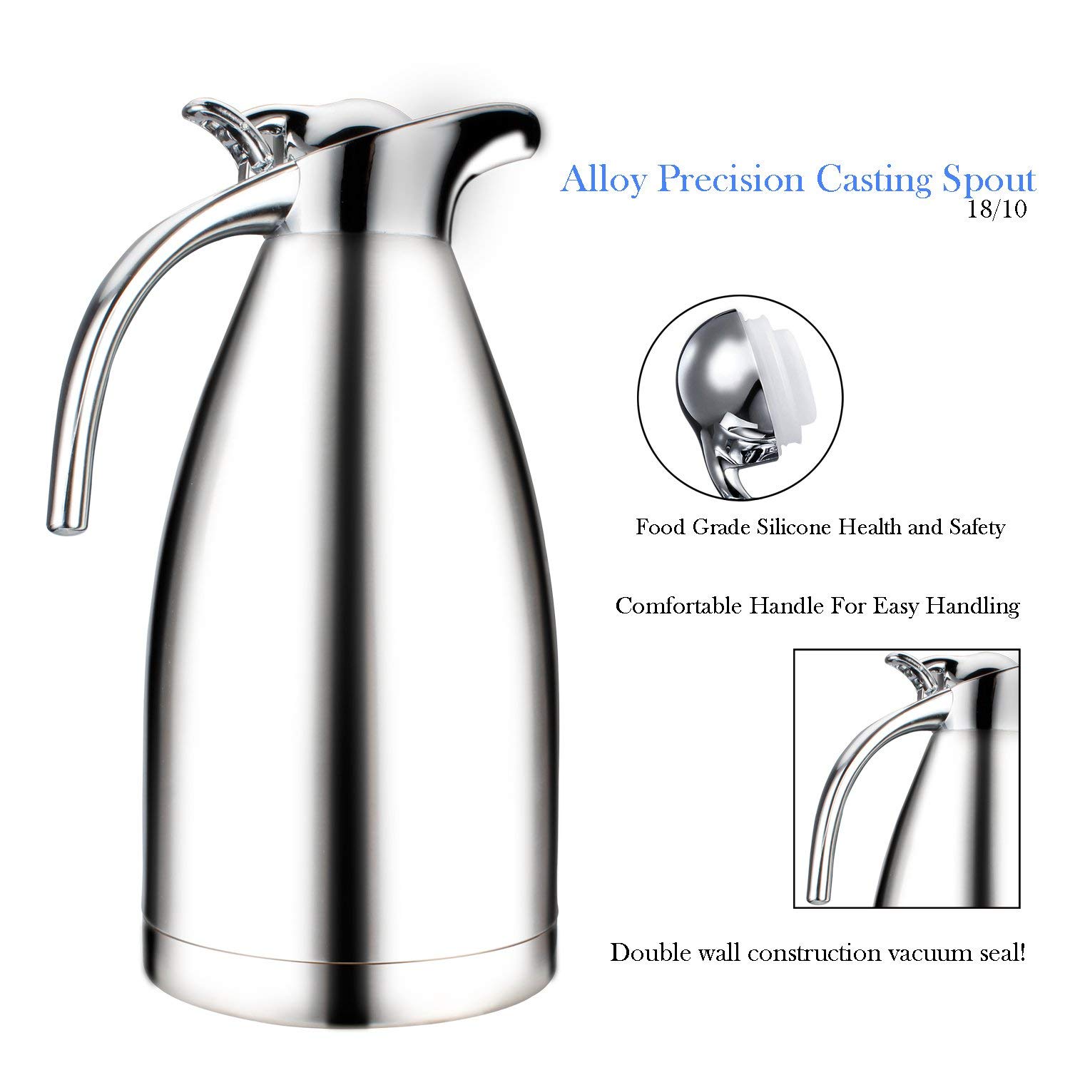 Coffee Pot Stainless Steel 68 oz/2 liter, 18/10 Stainless Steel Coffee Thermos - Double Walled Vacuum Carafe Insulated