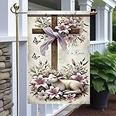 Tomhong He Is Risen Garden Flag 12x18 Inch Double Sided Outdoor Yard Banner Christian Cross Lily Flowers and Lamb Easter Religious Theme Garden Decoration for Porch Patio Lawn Church Outdoor Decor