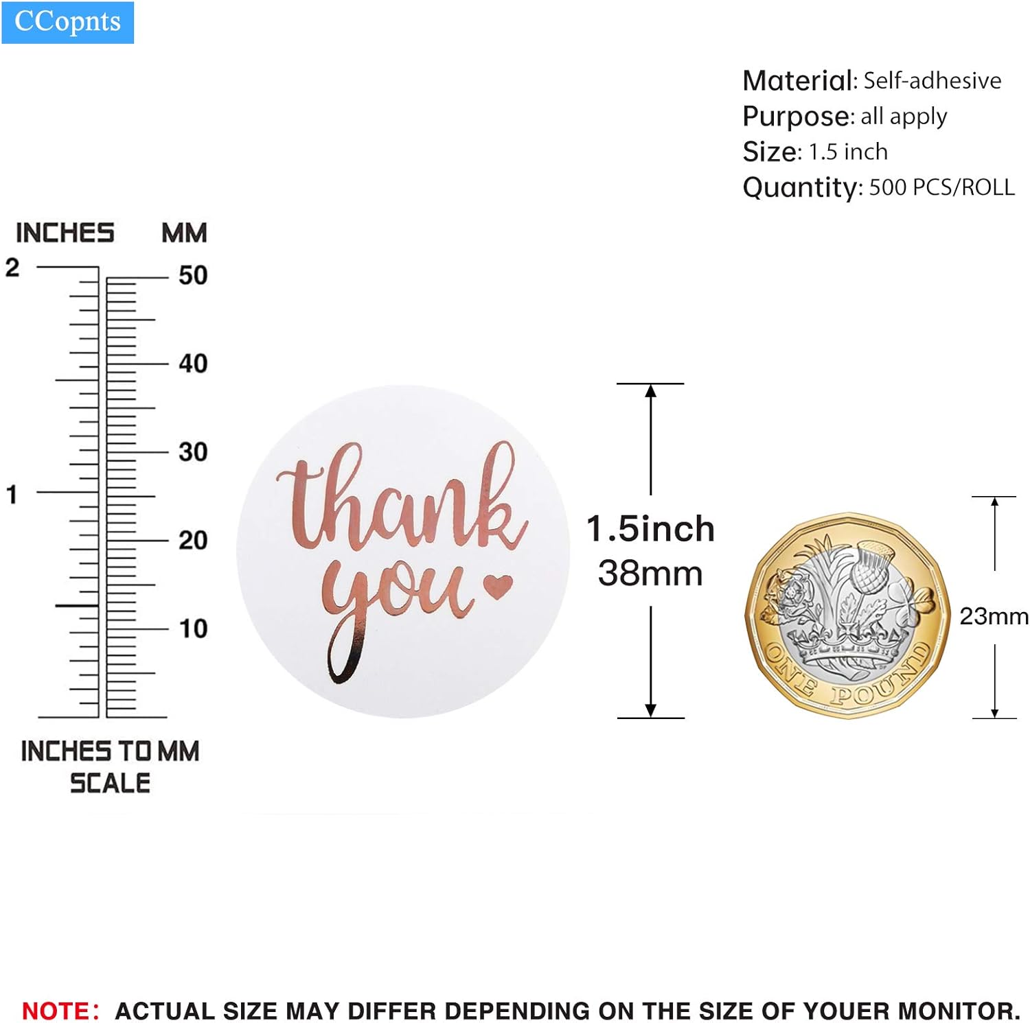 1.5 Inch Rose Gold Thank You Stickers, 500 Pcs - Labels, Envelope Seals, Wedding & Party Gift Wrap Tags, Rose Gold,white, 1.5 inches - Image 3