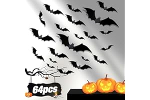 BESTLINK Halloween Bats Decoration, 3D Bats Wall Decor Stickers 64pcs DIY Halloween Decals PVC Window Clings for Indoor Outdoor Garage Home Party Supplies