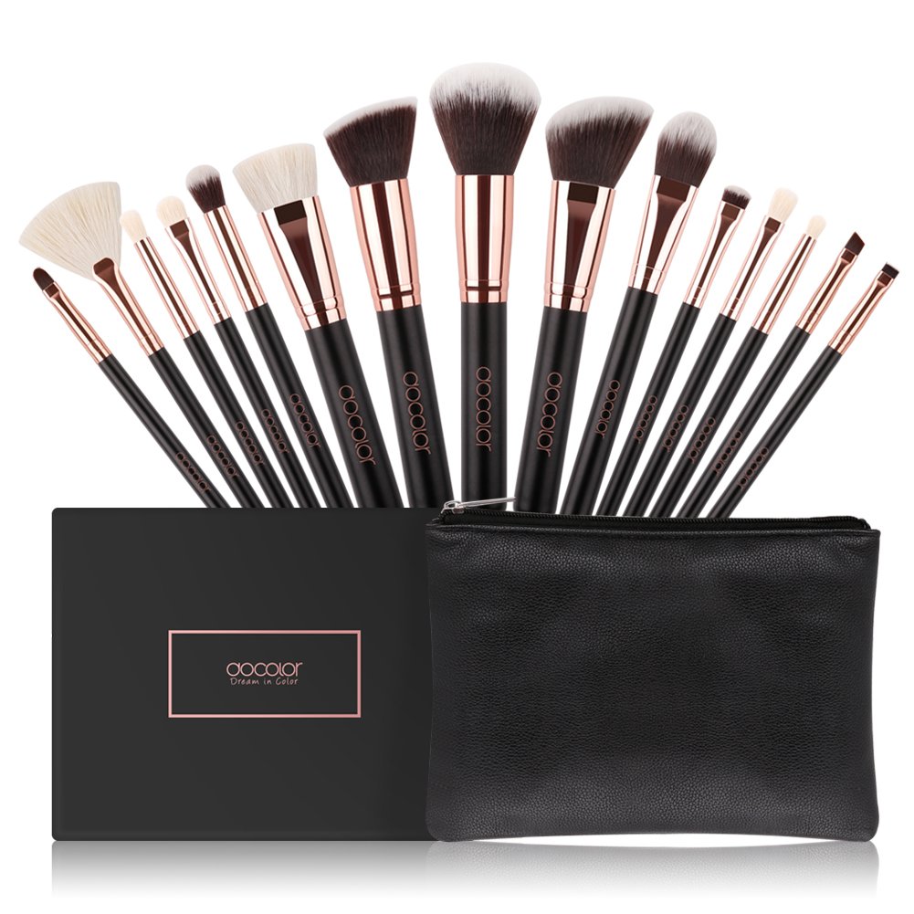 docolor Makeup Brushes 15Pcs Professional Makeup Brush Set with Travel Bag Powder Foundation Concealers Eyeshadow Eyeliner Blending Lip Brush Tools Gift Choice
