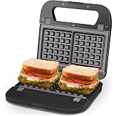 SUNVIVIPRO 3 in 1 Electric Sandwich Maker, Panini Press Grill and Waffle Iron Set, Grill and Sandwich Press with Removable Non-Stick Plates, Indicator Lights &amp; Cool Touch Handle, 750W, Black