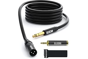 Elecan 6.35mm (1/4 Inch) TRS Male to XLR Male Cable 20 Ft, Balanced Professional Shielded Stereo Microphone Cable Cord, Gold Plated for Mixer AMP Speaker Amplifier with 6.35 to 3.5mm Adapter+Ties