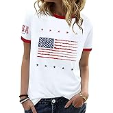 YZMI American Flag Shirts Women 250 Anniversary 4th of July Patriotic T-Shirts Vintage USA Stars and Stripes Ringer Tee Tops
