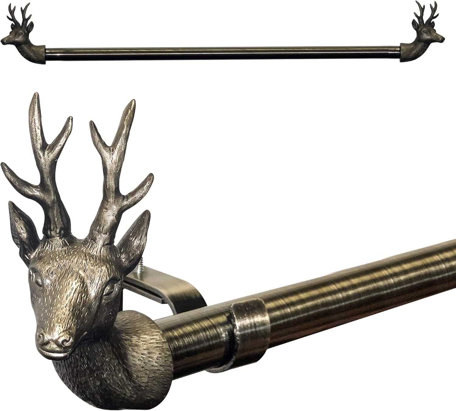HOMZOE Curtain Rod Drapery Windows - 1-1/8 inch Diameter with Classic Deer Finials Design Set with Extendable Pipe, Adjustable Brackets, Plated Brass Finish (72" to 144"): Home & Kitchen