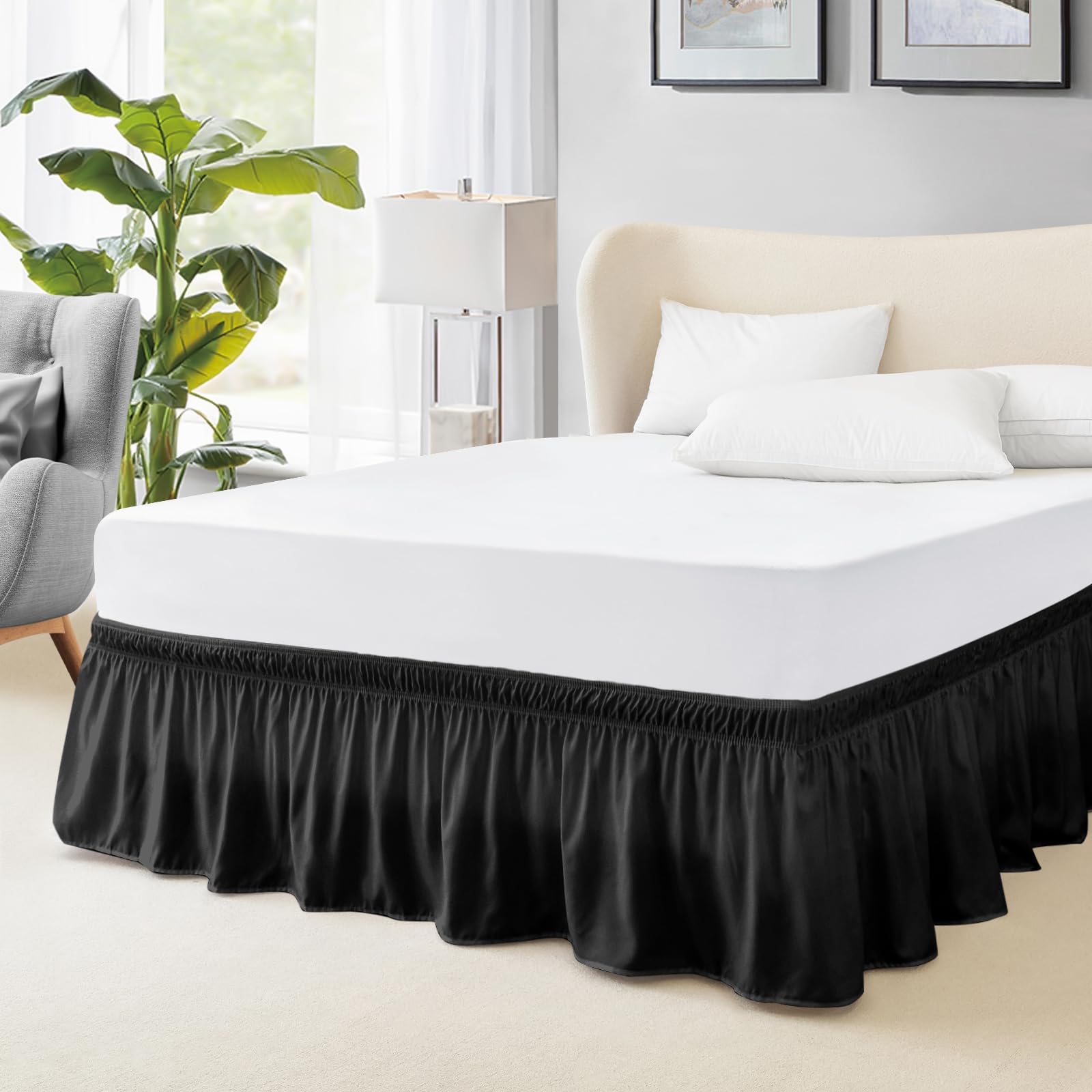Photo 1 of FreshCulture Twin Bed Skirt, Elastic Wrap Around Bed Skirt Twin Size, Bed Skirts for Adjustable Bed, Easy Fit with 18 Inch Drop Length, Hotel Quality Dust Ruffle for Twin Bed (Black)