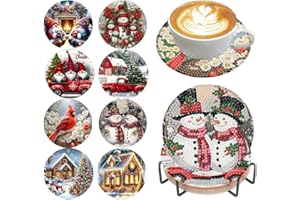 CROSHOM 8 Pieces Christmas Diamond Art Coasters Kit, Christmas Diamond Painting Coasters, Diamonds Art Painting Kits, 5D DIY Full Drill Diamonds Arts Kits for Adults Gift & Home Decor