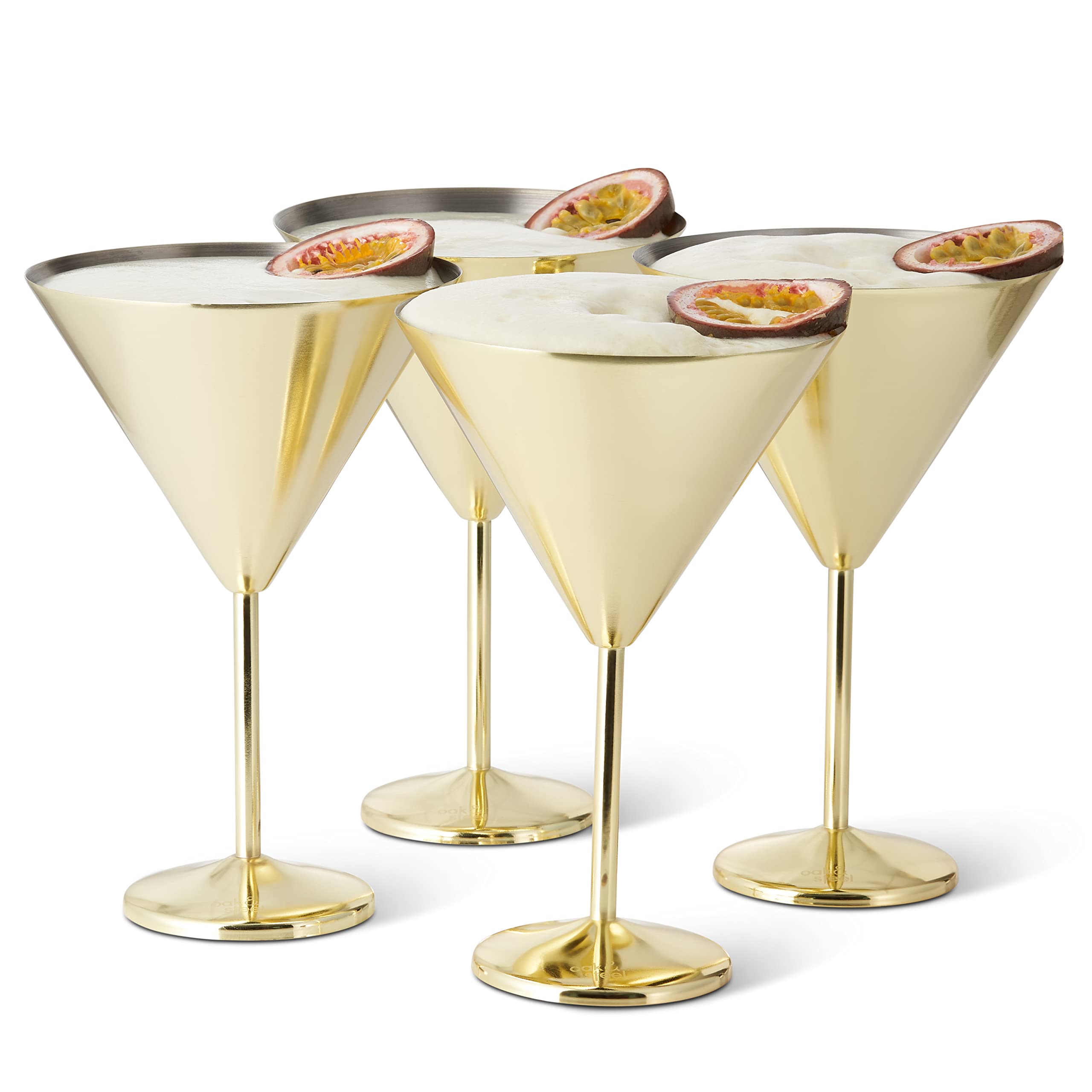 Oak & Steel - 4 Large Stainless Steel Martini Cocktail Glasses (XL 460 ml) - Gold Matte - Robust & Unbreakable - Gift Set for Birthdays and Christmas