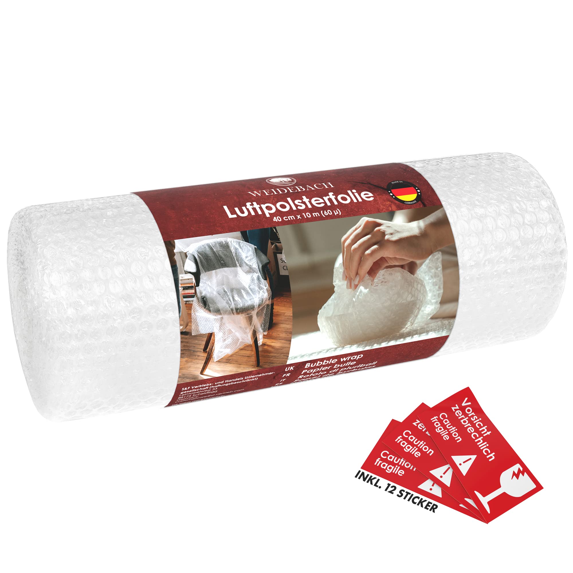 WEIDEBACH® 2-layer Bubble Wrap, 32.81 ft x 15.75 in, Clear, Polyethylene, Tear-Resistant, Shock Resistant, Maximum Transport Protection