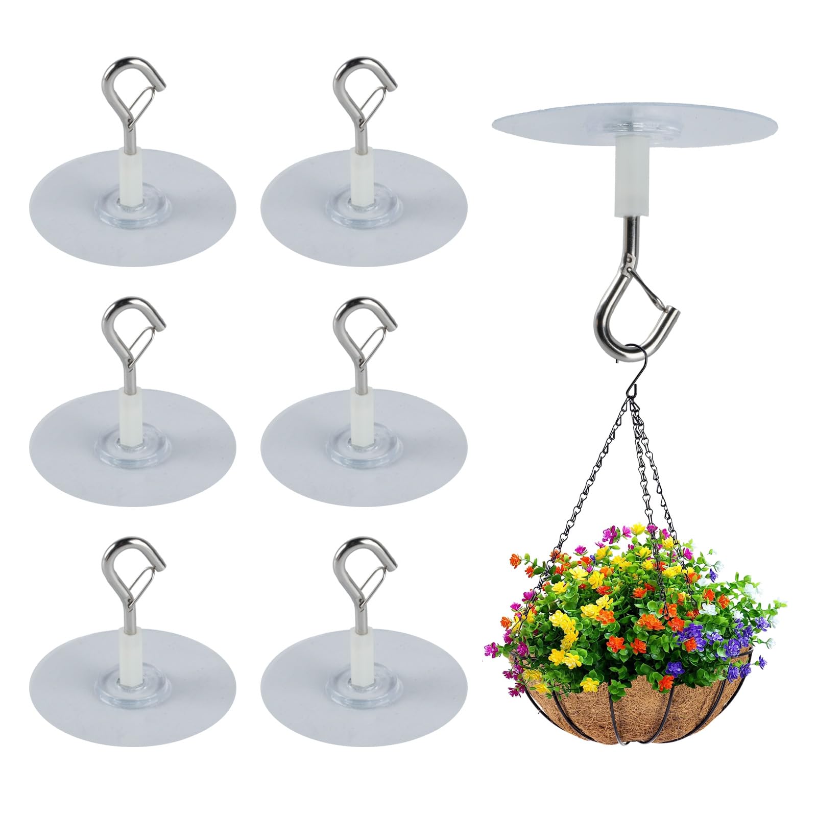 Photo 1 of 6 Pcs Self Adhesive Ceiling Hooks Heavy Duty, No Drill Ceiling Hooks for Hanging Plants, No Drill Plant Hangers with Safety Locks for Hanging Lights Plants Chimes Fans Wall Decor in Kitchen Bathroom