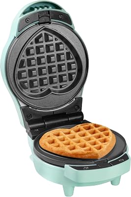 Mini Piastra per Waffle 12,5 cm – Piastre Rotonde e a Cuore – Rivestimento Antiaderente – Manico Cool Touch – Spie Luminose – Macchina per Mini Waffle di Bruxelles - Blu - AMW500MD