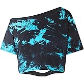 Remidoo Women's Off The Shoulder Graphic Crop Top Tee Half Sleeve Loose Fit T Shirt