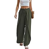 BMJL Womens Palazzo Linen Pants High Waisted Side Split Boho Beach Pant Summer Flowy Wide Leg Trousers