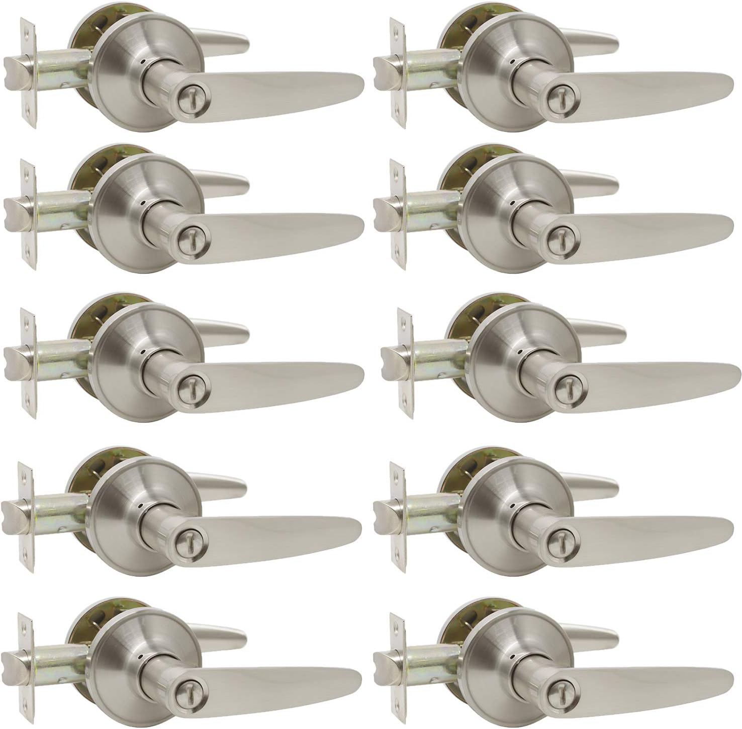 Probrico Bed/Bath Room Door Lever Handles in Satin Nickel Wholesale Privacy Door Lever Locks (10Pack)