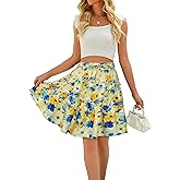XSRYT Womens Summer Floral Print Knee Length A Line Flared Swing Mini Skirts Drawstring Elastic Waist Boho Skirt