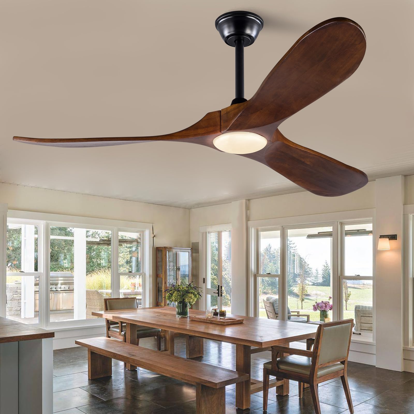 Photo 1 of OMYU 42 Inch Ceiling Fan with Lights, 42 Inch Wood Ceiling Fans with Remote Control, 3 Blades Reversible Quiet DC Motor Ceiling Fan, Indoor Outdoor for Living Room Bedroom Study